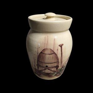 Yesteryears Pottery Marshall, Texas Ceramic Lidded Canister Beehive Skep 6.5"